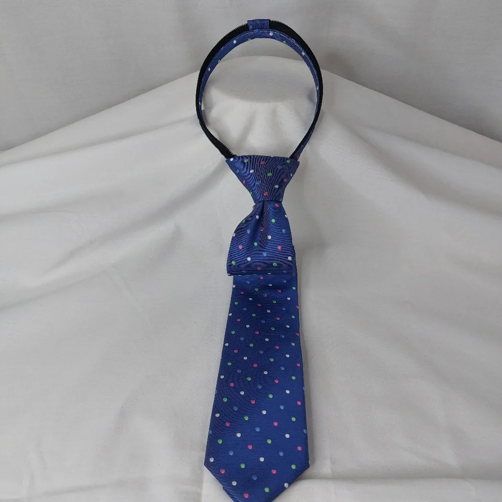 Izod Polka Dot Zipper Repp Neck Tie Blue Pink‎ Green Youth Boys 15